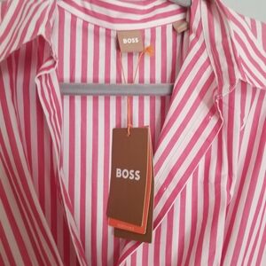 Hugo Boss Pink and White Striped Dress Shirt Sz US 10 UK 14